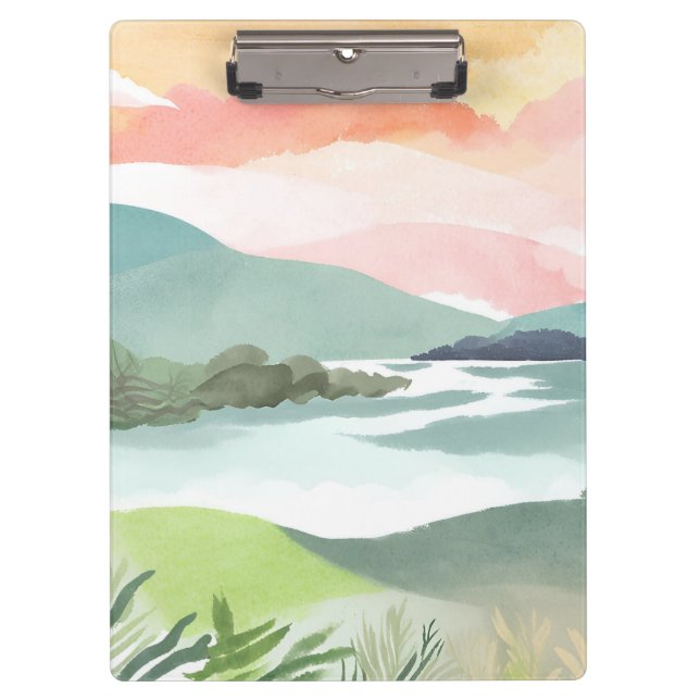 Lake Morning Sunrise | Watercolor Nature Klemmbrett (Vorderseite)