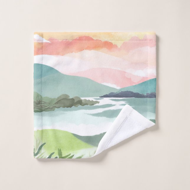 Lake Morning Sunrise | Watercolor Nature Waschlappen (Waschlappen)