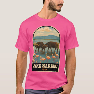 Lake Nakuru Kenya Flamingos und Buffalo Vintag Tr T-Shirt