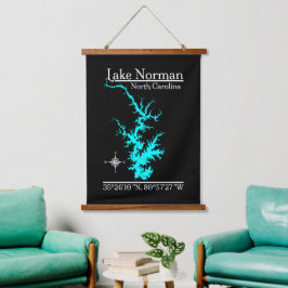 Lake Norman North Carolina Kartenkoordinaten Wandteppich Mit Holzrahmen