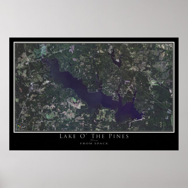 Lake O' The Pines Texas Satellite Poster Karte (Vorne)