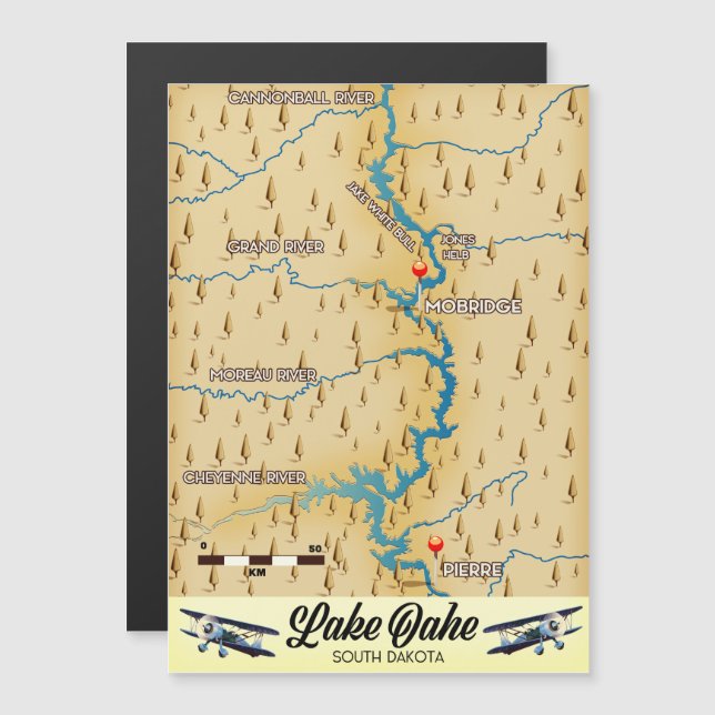 Lake Oahe South Dakota Karte (Vorne/Hinten)