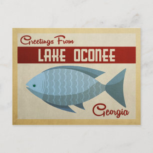 Lake Oconee Georgia Blue Fish Vintage Reise Postkarte