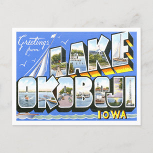 Lake Okoboji, Iowa Vintage Große Buchstaben Postka Postkarte