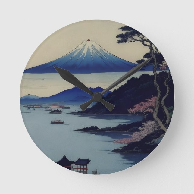 Lake, Pine and Mountain - Japan Runde Wanduhr (Vorderseite)