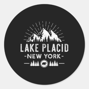 Lake Placid New York - Bergskifahren Wandern Fisch Runder Aufkleber