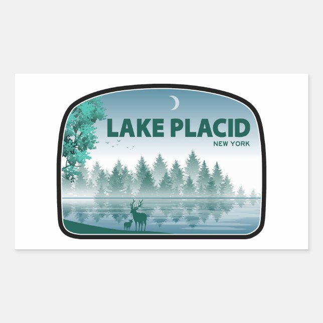 Lake Placid New York Deer Rechteckiger Aufkleber (Vorderseite)