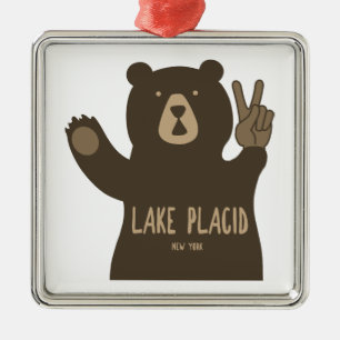 Lake Placid New York Peace Bear Ornament Aus Metall