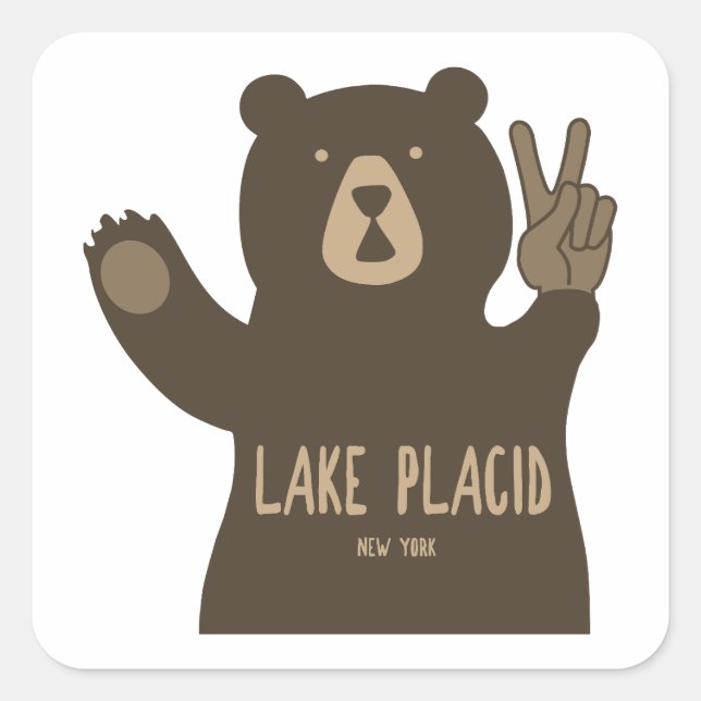 Lake Placid New York Peace Bear Quadratischer Aufkleber (Vorderseite)