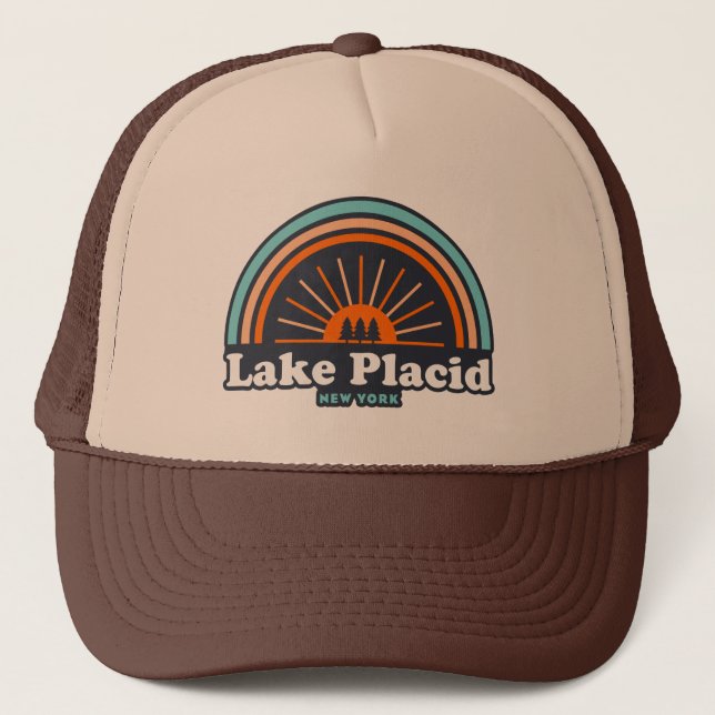 Lake Placid New York Rainbow Truckerkappe (Vorderseite)