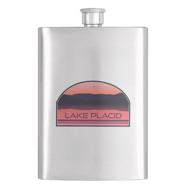 Lake Placid New York Red Sunrise Flachmann (Vorderseite)