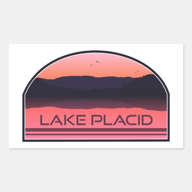 Lake Placid New York Red Sunrise Rechteckiger Aufkleber (Vorderseite)