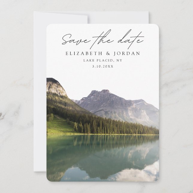 Lake Placid New York Save the Date Wedding Einladung (Vorderseite)