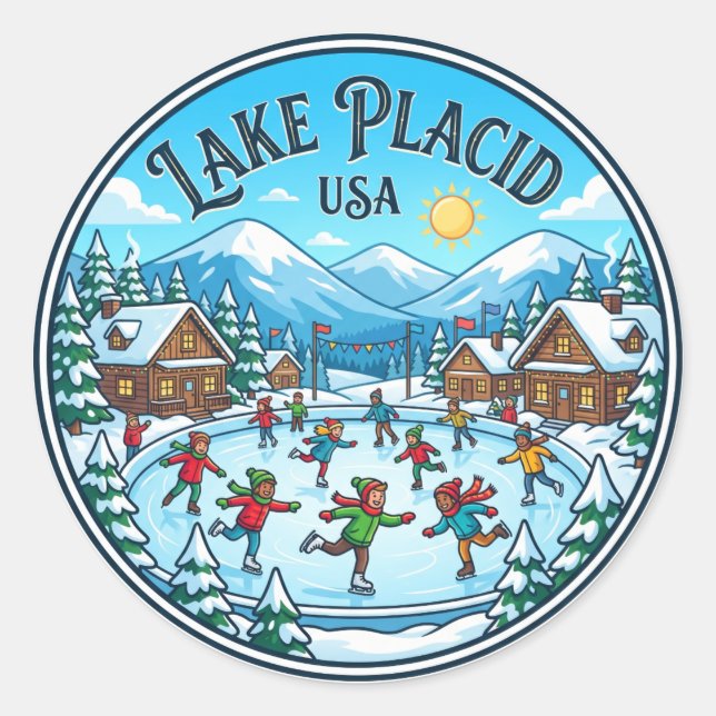 Lake Placid USA Runder Aufkleber (Vorderseite)