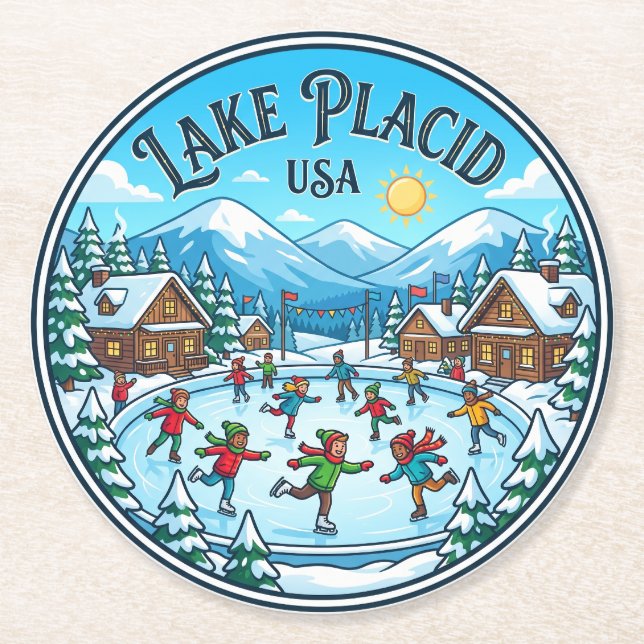 Lake Placid USA Runder Pappuntersetzer (Vorderseite)