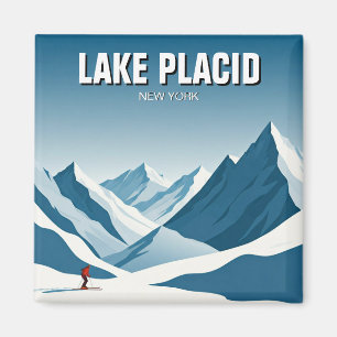 Lake Placio New York Skier Travel Magnet