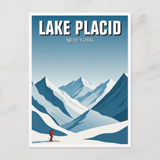 Lake Placio New York Skier Travel Postkarte (Vorderseite)