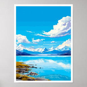 Lake Pukaki Neuseeland Reise Illustration Poster