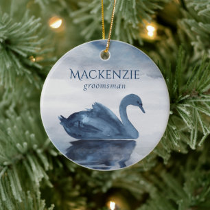 Lake Reflections   Dusty Blue Swan Groomsman Keramik Ornament