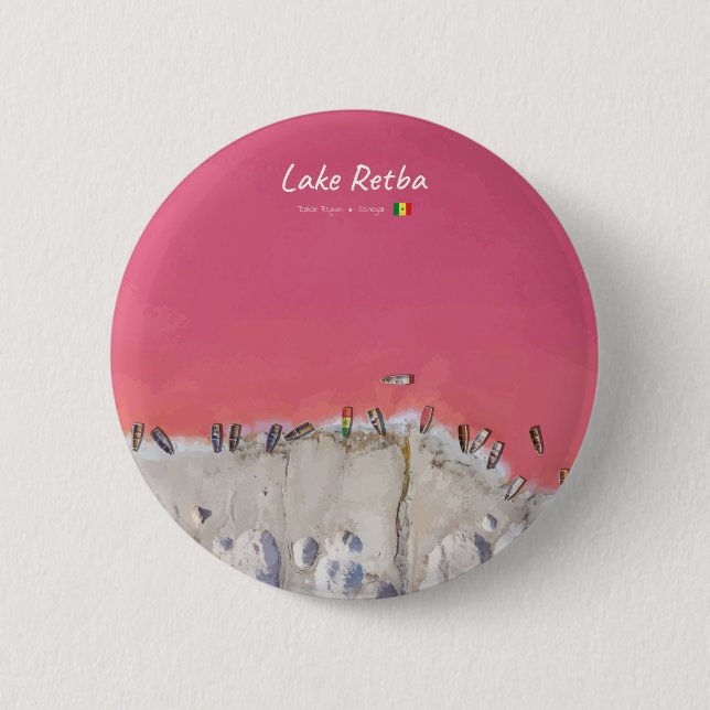 Lake Retba, Senegal - Rosa See Boote Button (Vorderseite)