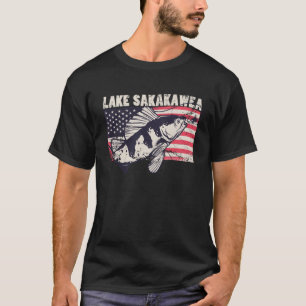Lake Sakakawea American Flag Patriotic Fischerei T-Shirt