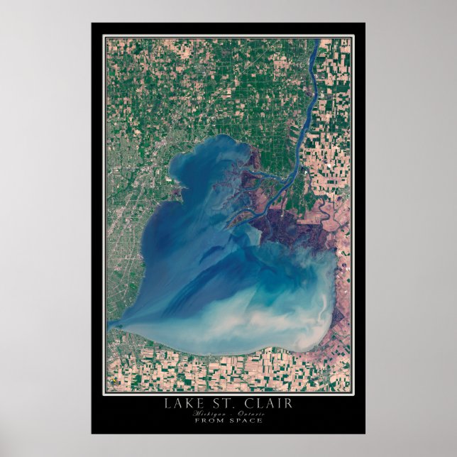 Lake St Clair Michigan - Ontario Satellite Karte Poster (Vorne)
