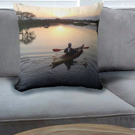 Lake Sunrise Kayaking Serene Waters Landscape Kissen