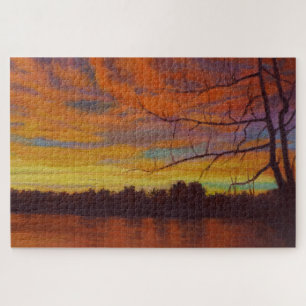 Lake Sunset Impressionistic Oil Painting Puzzle