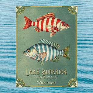 Lake Superior Wisconsin Michigan Fisch Postkarte 