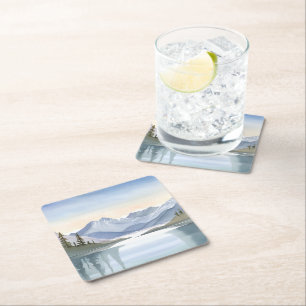 Lake Tahoe   Aquarell-Berglandschaft Rechteckiger Pappuntersetzer