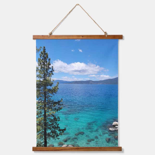 Lake Tahoe Blue Green Waters Wandteppich Mit Holzrahmen (Vorderseite)