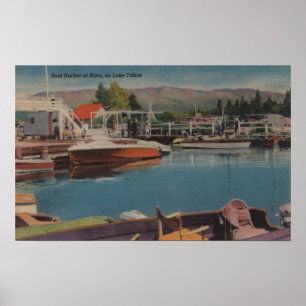 Lake Tahoe, CA - Bootshafen bei Bijou Wooden Poster