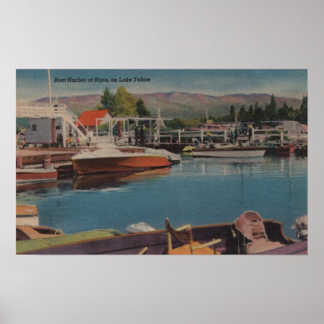 Lake Tahoe, CA - Bootshafen bei Bijou Wooden Poster (Vorne)