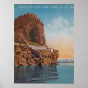 Lake Tahoe, CA - Höhlen-Felsen von der See-Ansicht Poster