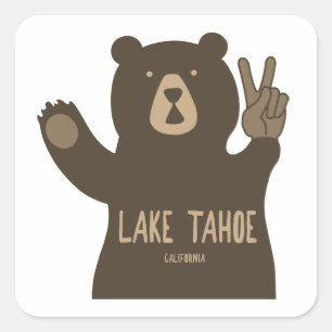 Lake Tahoe California Nevada Peace Bear Quadratischer Aufkleber