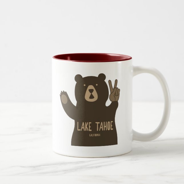 Lake Tahoe California Nevada Peace Bear Zweifarbige Tasse (Rechts)