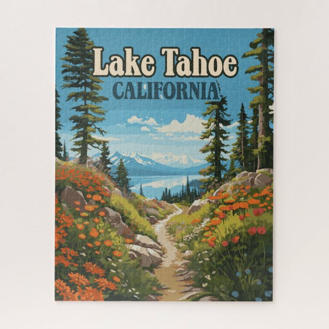 Lake Tahoe California Nevada Retro Travel Puzzle (Vertikal)