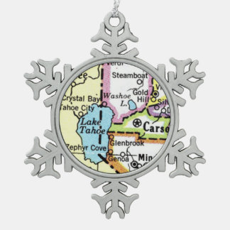 Lake Tahoe, Carson City Map Weihnachtsschmuck Schneeflocken Zinn-Ornament