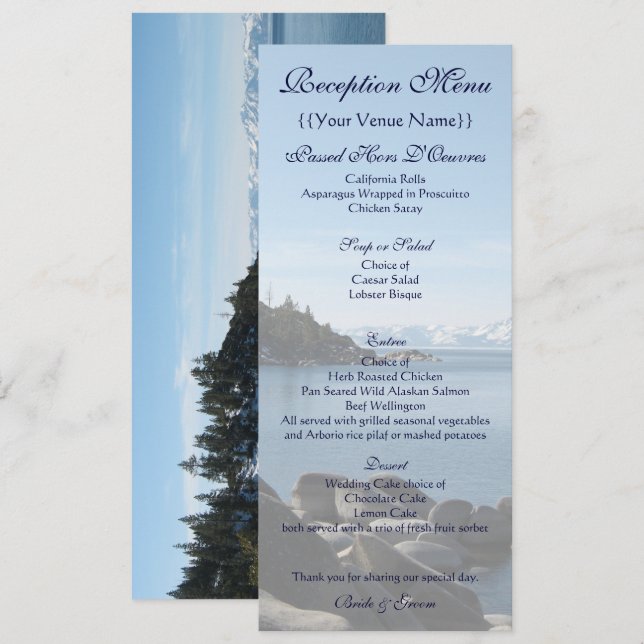 Lake Tahoe Empfang Menu Menükarte (Vorne/Hinten)