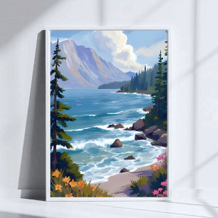 Lake Tahoe Gezeiten Aquarell Reise Malerei Poster