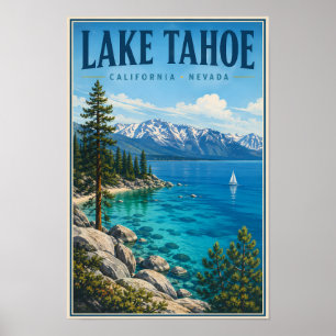 Lake Tahoe Kalifornien Nevada Illustration Reise Poster