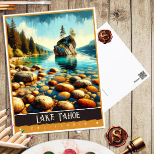 Lake Tahoe, Kalifornien   Vintage-Gemälde Postkarte