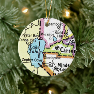 Lake Tahoe Map Keramik Ornament