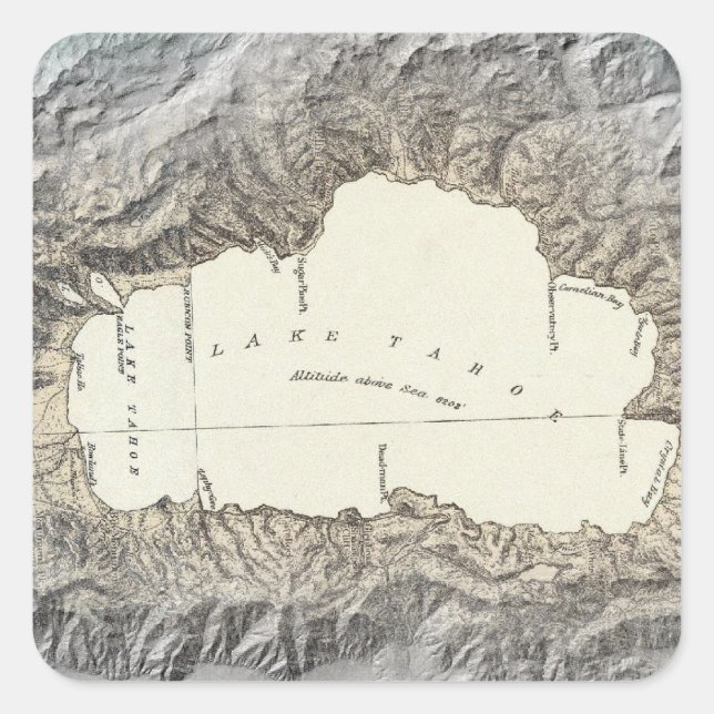 Lake Tahoe Map Quadratischer Aufkleber (Vorderseite)