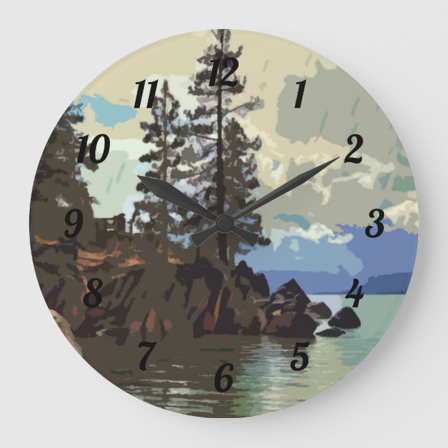 Lake Tahoe Sand Harbour Clock Große Wanduhr (Vorderseite)