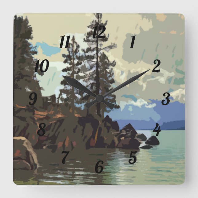 Lake Tahoe Sand Harbour Clock Quadratische Wanduhr (Vorderseite)