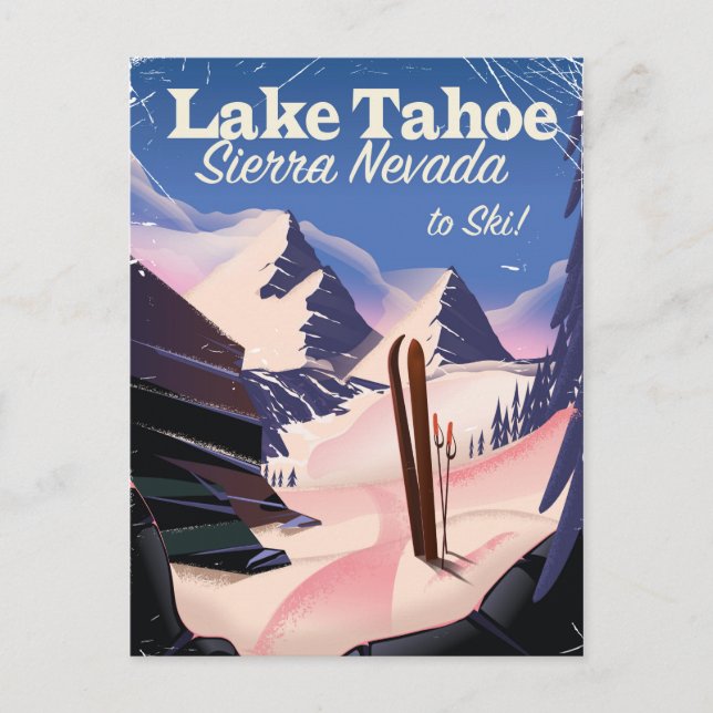 Lake Tahoe sierra nevada Vintager Skidruck Postkarte (Vorderseite)