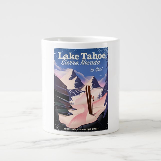 Lake Tahoe sierra nevada Vintages Skiposter Jumbo-Tasse (Vorderseite)