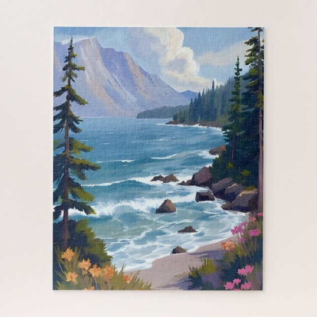 Lake Tahoe Tide Watercolor Travel Painting  Puzzle (Vertikal)