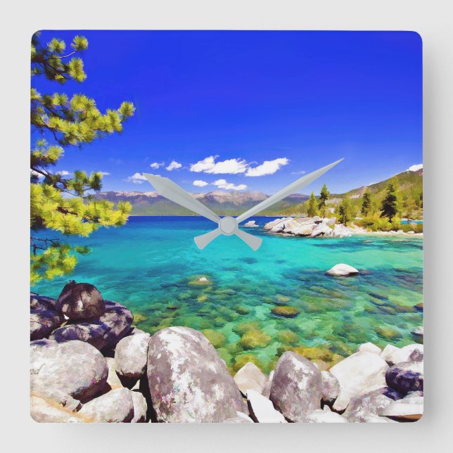 Lake Tahoe View Quadratische Wanduhr (Vorderseite)